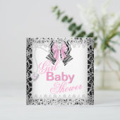 Zebra Roze Meisje Baby Shower Kant Kaart (Staand voorkant)