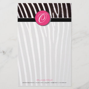 zebra; roze monogram briefpapier