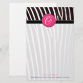 zebra; roze monogram briefpapier (Voorkant / Achterkant)