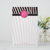 zebra; roze monogram briefpapier (Staand voorkant)