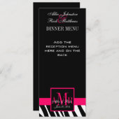 Zebra Roze monogram van het Menu van de bruiloft (Voorkant / Achterkant)