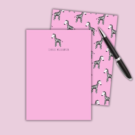 Zebra roze notitiekaartje