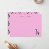 Zebra roze notitiekaartje (Voorkant / Achterkant in situ)