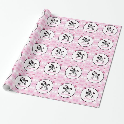 Zebra roze punt ompakken papier (Uitgerold)