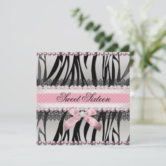Zebra roze roze roze Zebra gezoet 16 verjaardag Kaart (Staand voorkant)