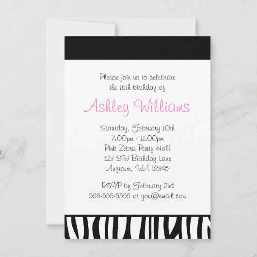 Zebra Roze Ruiteb Diamond Sweet 16 Kaart (Achterkant)