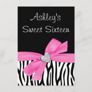 Zebra Roze Ruiteb Diamond Sweet 16 Kaart