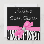 Zebra Roze Ruiteb Diamond Sweet 16 Uitnodigingen (Voorkant)