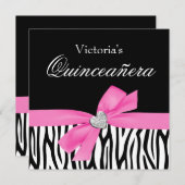 Zebra Roze Ruitenant Quinceanera Uitnodigingen (Voorkant / Achterkant)