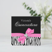 Zebra Roze Ruitenant Quinceanera Uitnodigingen (Staand voorkant)
