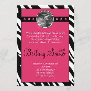 Zebra roze Sonogram Foto Baby shower Uitnodiging