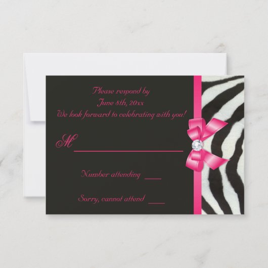 Zebra Roze Strik RSVP (Achterkant)