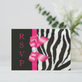 Zebra Roze Strik RSVP Kaartje (Staand voorkant)