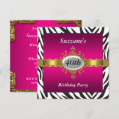 Zebra Roze Verjaardagsfeest Uitnodiging (Voorkant / Achterkant)