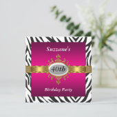 Zebra Roze Verjaardagsfeest Uitnodiging (Staand voorkant)
