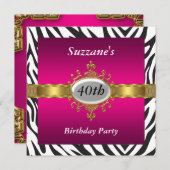 Zebra Roze verjaardagsfeestje uitnodiging (Voorkant / Achterkant)