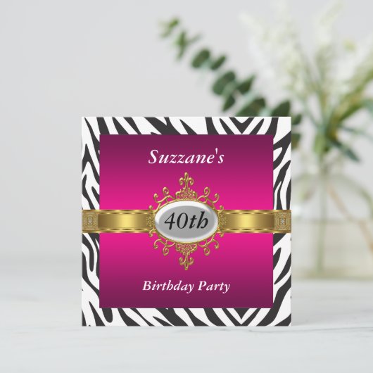 Zebra Roze verjaardagsfeestje uitnodiging (Staand voorkant)