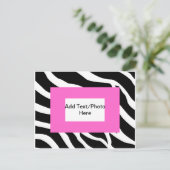 Zebra roze witte Sjabloon Briefkaart (Staand voorkant)