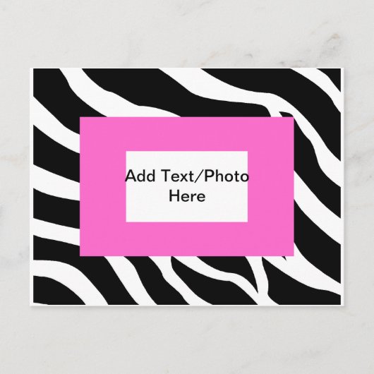Zebra roze witte Sjabloon Briefkaart (Voorkant)