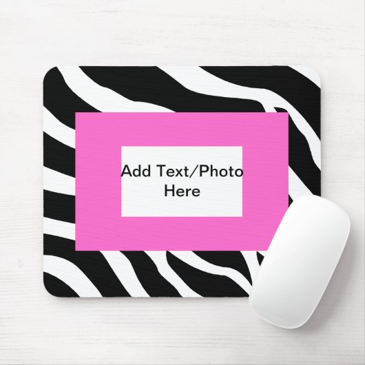 Zebra Roze witte Sjabloon Muismat (Met muis)