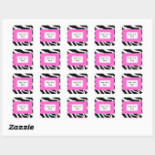 Zebra Roze witte Sjabloon Vierkante Sticker (Vel)