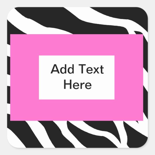 Zebra Roze witte Sjabloon Vierkante Sticker (Voorkant)