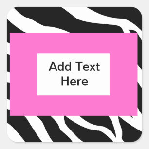 Zebra Roze witte Sjabloon Vierkante Sticker
