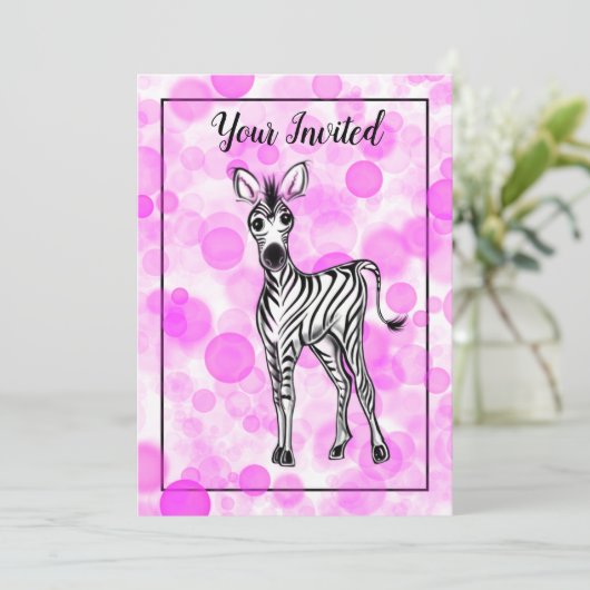 Zebra roze zeepbel kaart (Staand voorkant)