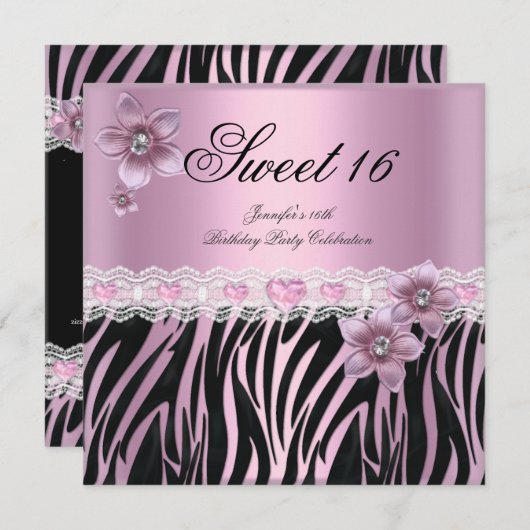 Zebra roze zwarte zoete zestien zoete partij 16 kaart (Voorkant / Achterkant)