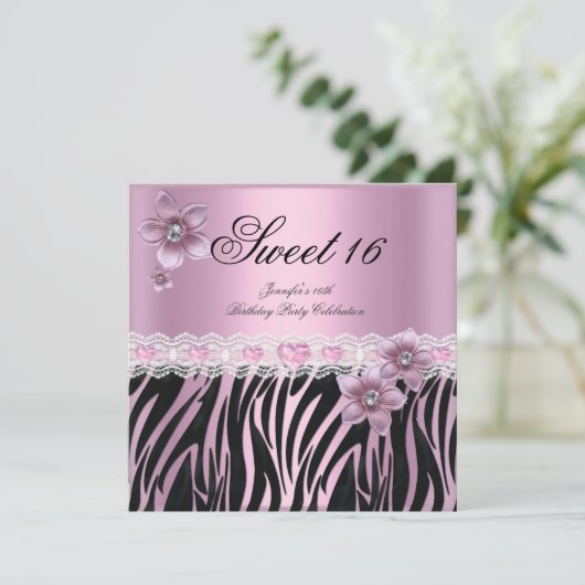 Zebra roze zwarte zoete zestien zoete partij 16 kaart (Staand voorkant)