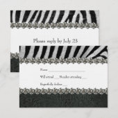 Zebra RSVP Rhinestone Black Leather RSVP Kaartje (Voorkant / Achterkant)