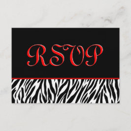 Zebra RSVP Wedding Response Card met Red Accents Kaartje