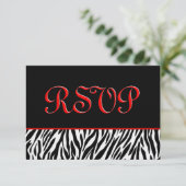 Zebra RSVP Wedding Response Card met Red Accents Kaartje (Staand voorkant)