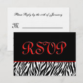 Zebra RSVP Wedding Response Card met Red Accents Kaartje (Voorkant / Achterkant)