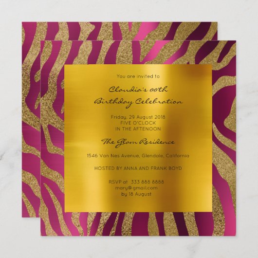 Zebra Safari Animal Skin Raspberry Mustard Gold Kaart (Voorkant / Achterkant)