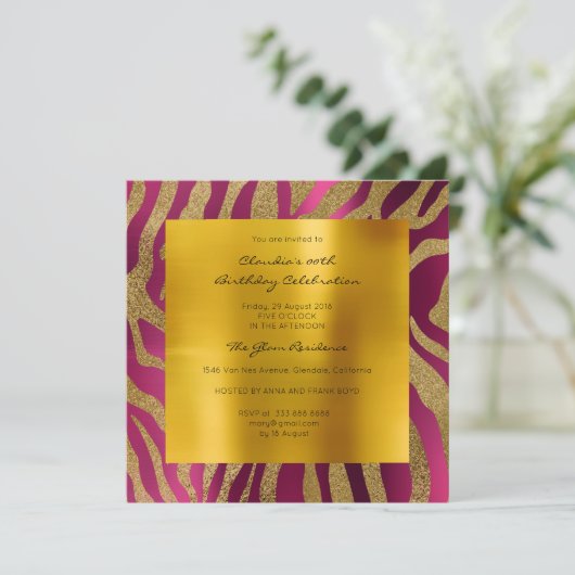 Zebra Safari Animal Skin Raspberry Mustard Gold Kaart (Staand voorkant)