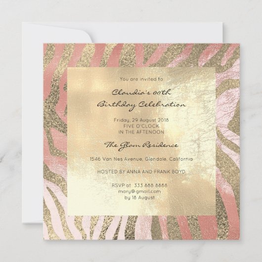 Zebra Safari Animal Skin roze Rose Blush Gold Kaart (Voorkant)