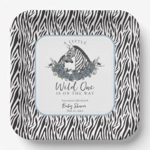 Zebra Safari Baby Shower Kleine Wilde Eén Vierkant Papieren Bordje