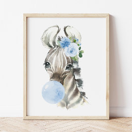 Zebra, Safari, Blue Bubble Gum, Boy Nursery Foto Afdruk