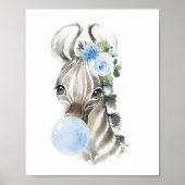Zebra, Safari, Blue Bubble Gum, Boy Nursery Poster (Voorkant)