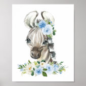 Zebra, Safari, Jungle, Blauwe Bloemen, Jongens Sla Poster (Voorkant)