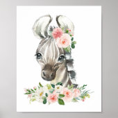 Zebra, Safari, Jungle, Roze Bloemen, Meisjes Nurse Poster (Voorkant)