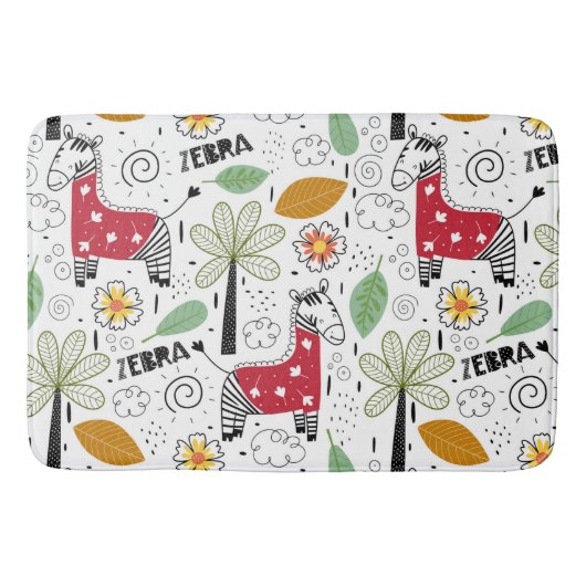 Zebra Safari met de thema Palm Tree, Flowers, dood Badmat (Voorkant)