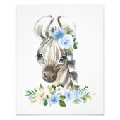 Zebra, Safari, Oerwoud, Blue Flowers, Boy Nursery Foto Afdruk (Voorkant)