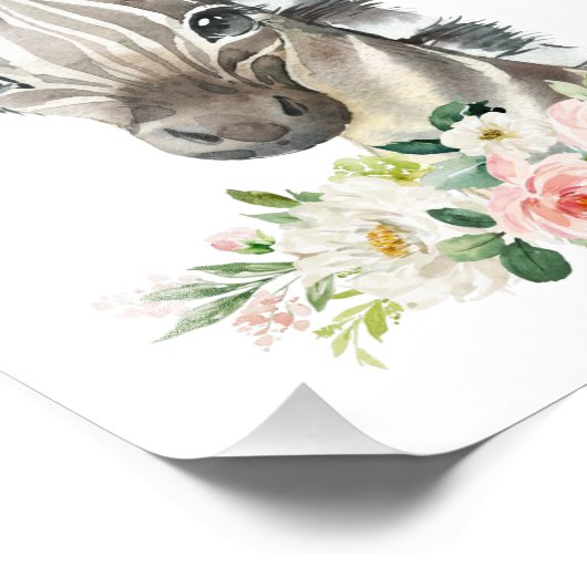 Zebra, Safari, Oerwoud, Roze Bloemen, Meisje Foto Afdruk (Hoek)