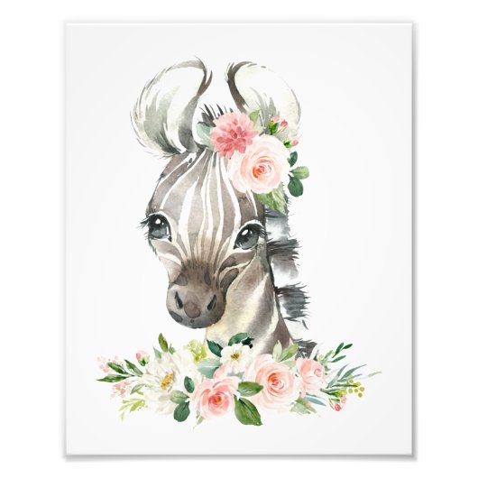 Zebra, Safari, Oerwoud, Roze Bloemen, Meisje Foto Afdruk (Voorkant)