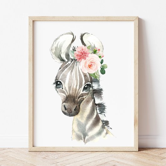 Zebra, Safari, Oerwoud, Roze Bloemen, Meisje Muurkunst Sets