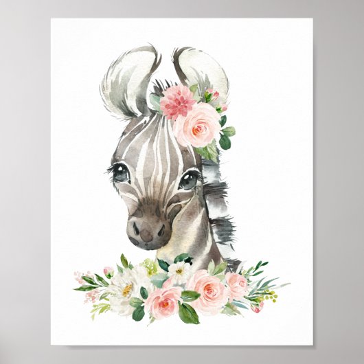 Zebra, Safari, Oerwoud, Roze Bloemen, Meisje Poster (Voorkant)