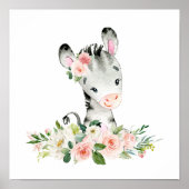 Zebra, Safari, Oerwoud, Roze Bloemen, Meisje Poster (Voorkant)