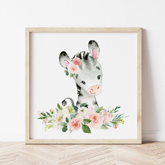 Zebra, Safari, Oerwoud, Roze Bloemen, Meisje Poster